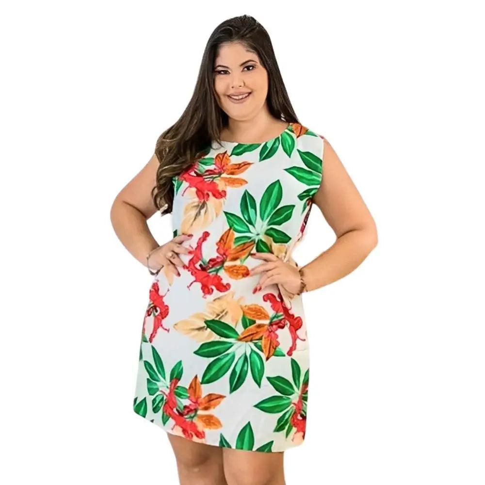 Vestido Plus Size Sem Manga com Laço na Cintura e Babado