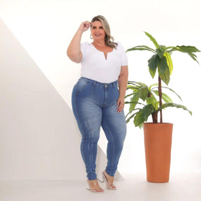 Calça Jeans Skinny Feminina Plus Size Destroyed – Milaa