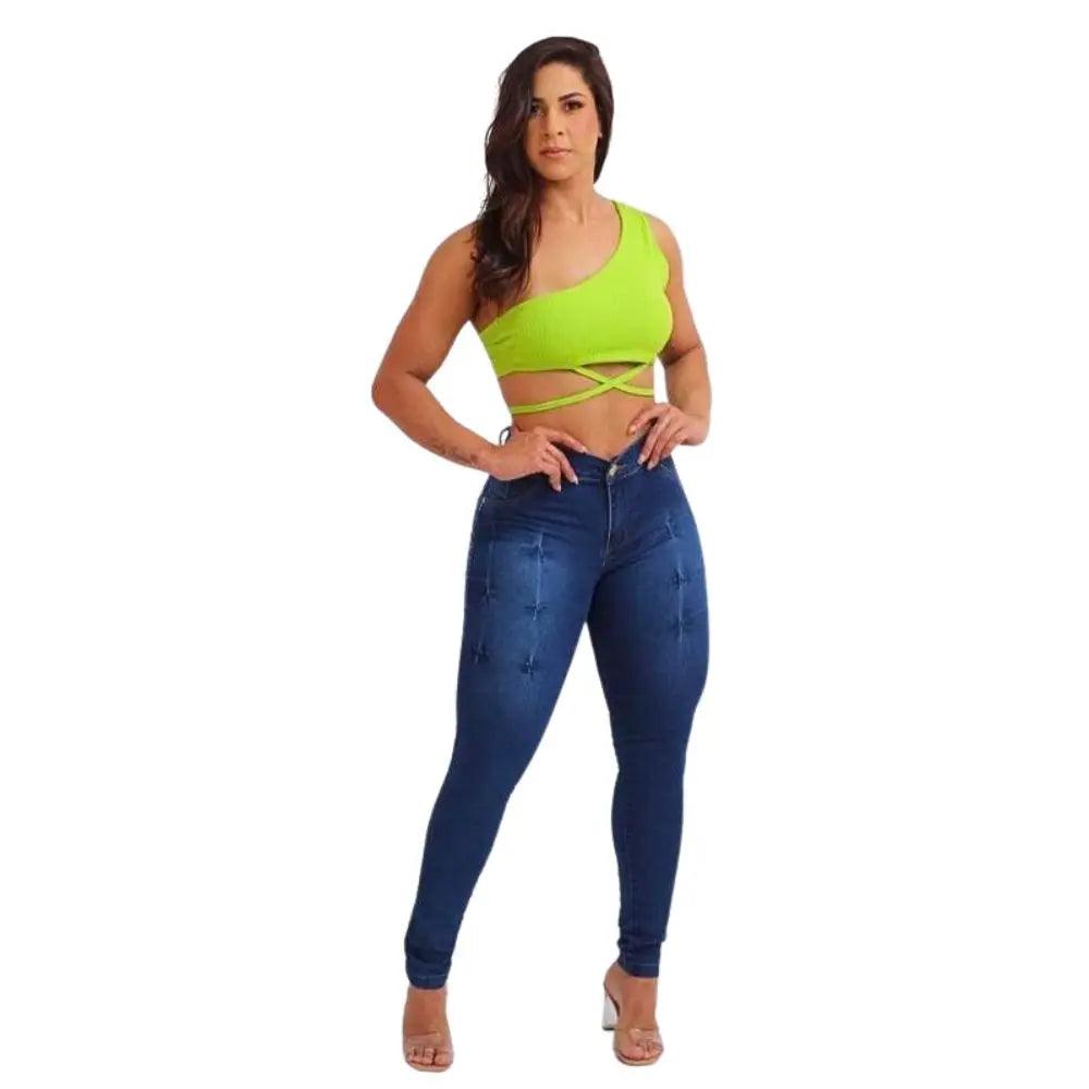 Calça Jeans Skinny Feminina com Lycra e Cós Alto – Milaa