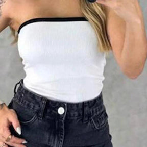 Body Feminino Tomara que Caia Bicolor Preto e Branco - Verão 2024