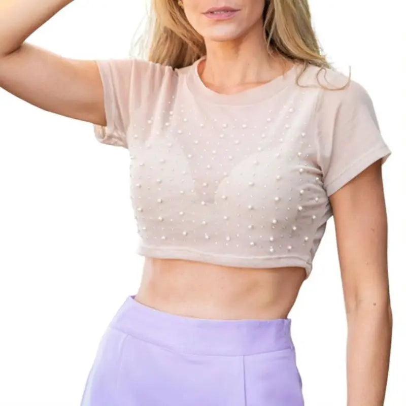 Cropped de Tule com Pedraria