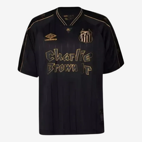 Camisa Santos Charlie Brown 2024 Torcedor Masculina Preto+Dourado