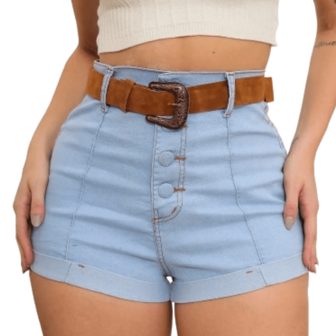 Short Feminino Jeans Lycra cintura alta