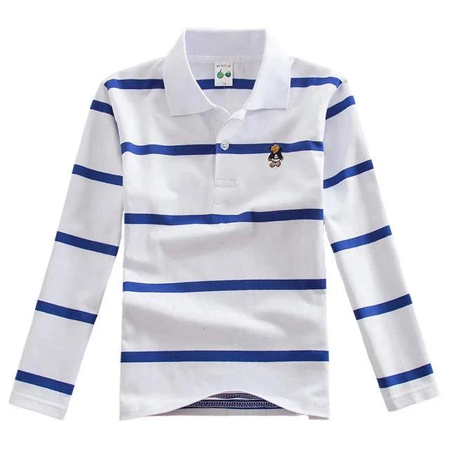 Camisa Masculina Polo Infantil de Manga Longa com Listras