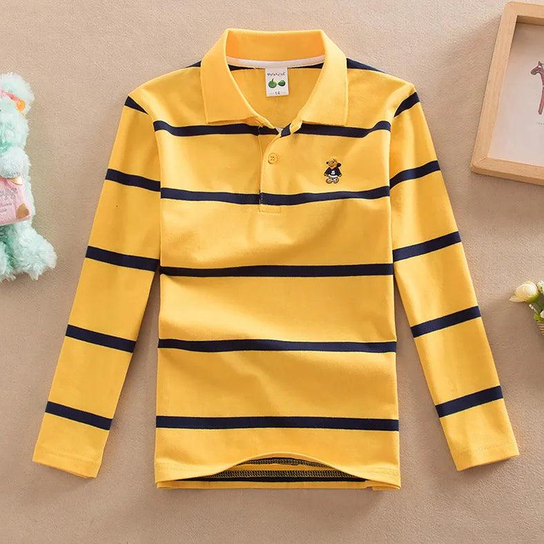 Camisa Masculina Polo Infantil de Manga Longa com Listras