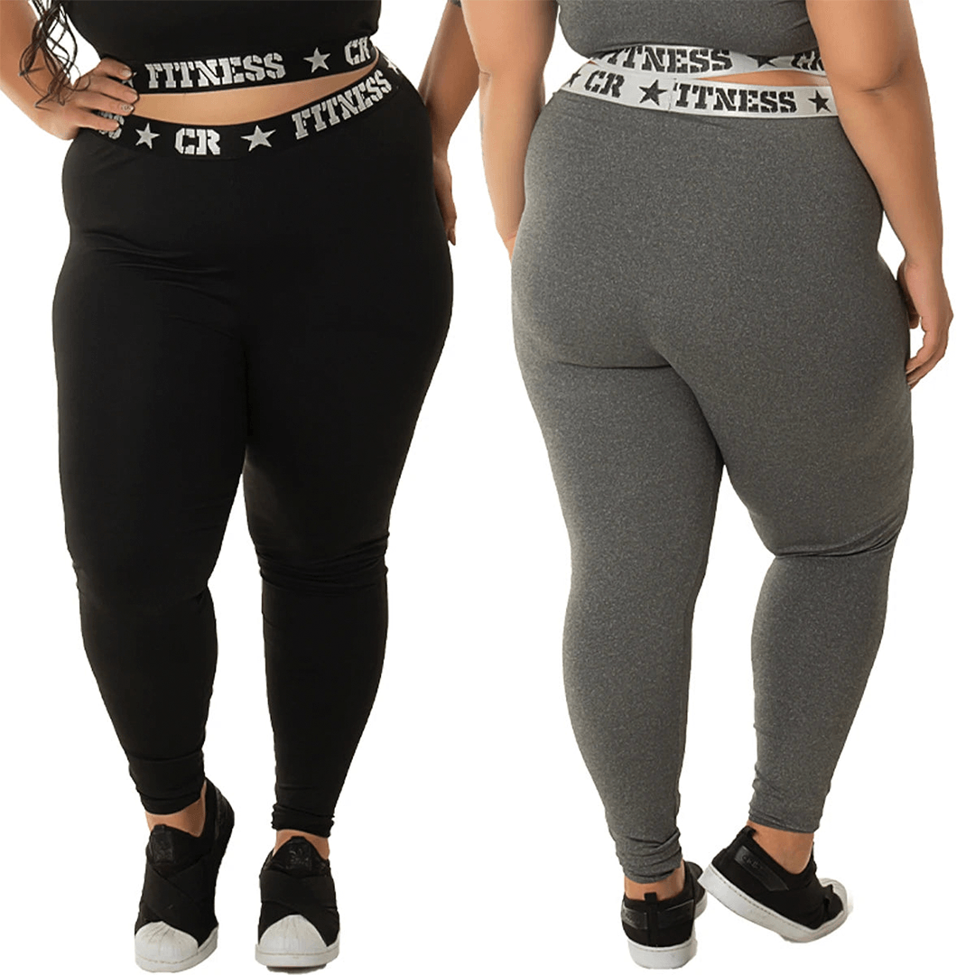 Kit com 2 Leggings Plus Size Elásticas - Cintura Alta