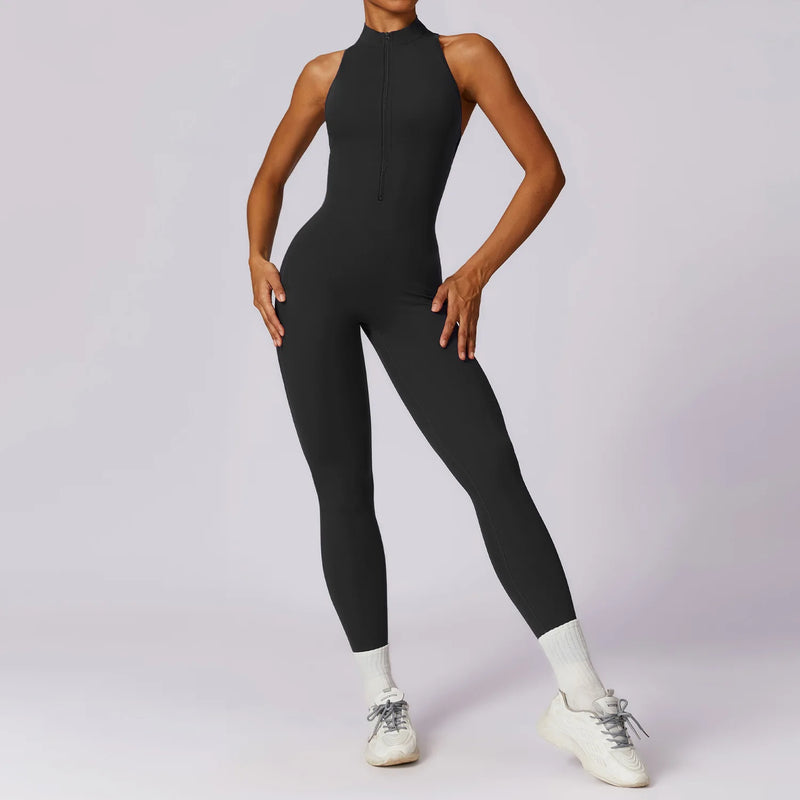 Macacão Fitness Feminino com Zíper Sem Manga