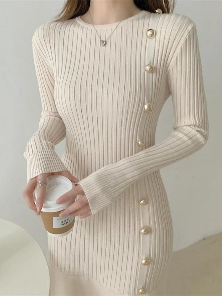 Vestido de Malha Outono/Inverno Feminino Estilo Coreano