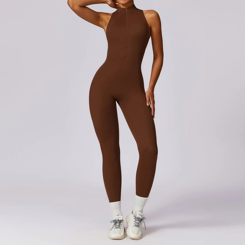 Macacão Fitness Feminino com Zíper Sem Manga