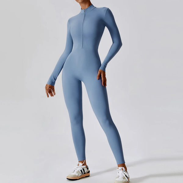 Macacão Fitness Feminino com Zíper e Manga Longa