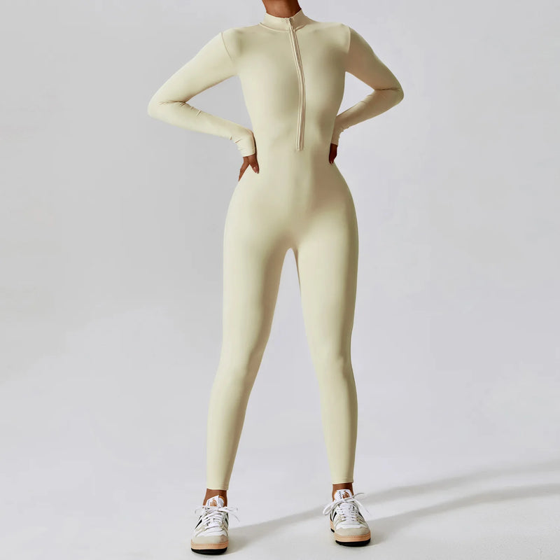 Macacão Fitness Feminino com Zíper e Manga Longa