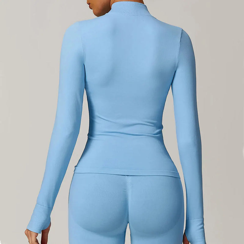 Top Fitness Feminino Seamless Gola Alta e Manga Longa