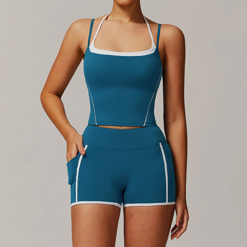 Top Esportivo + Shorts de Cintura Alta