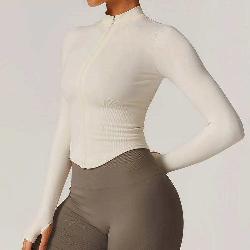 Camisa Fitness Feminina Ribbed com Gola Alta e Manga Longa