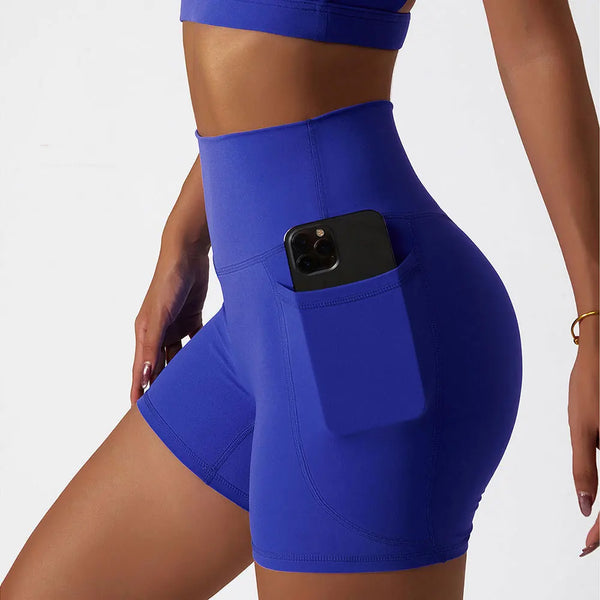 Short Fitness Feminino Cintura Alta com Bolsos
