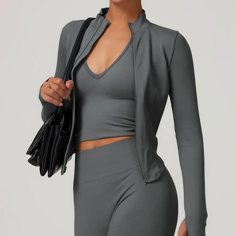 Camisa Fitness Feminina Ribbed com Gola Alta e Manga Longa