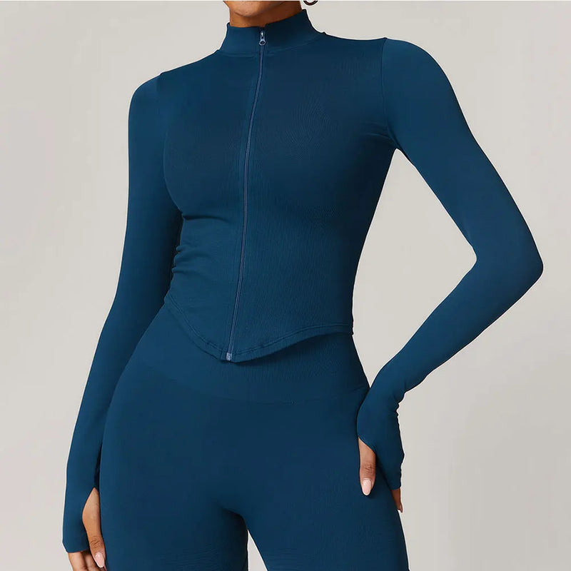 Camisa Fitness Feminina Ribbed com Gola Alta e Manga Longa