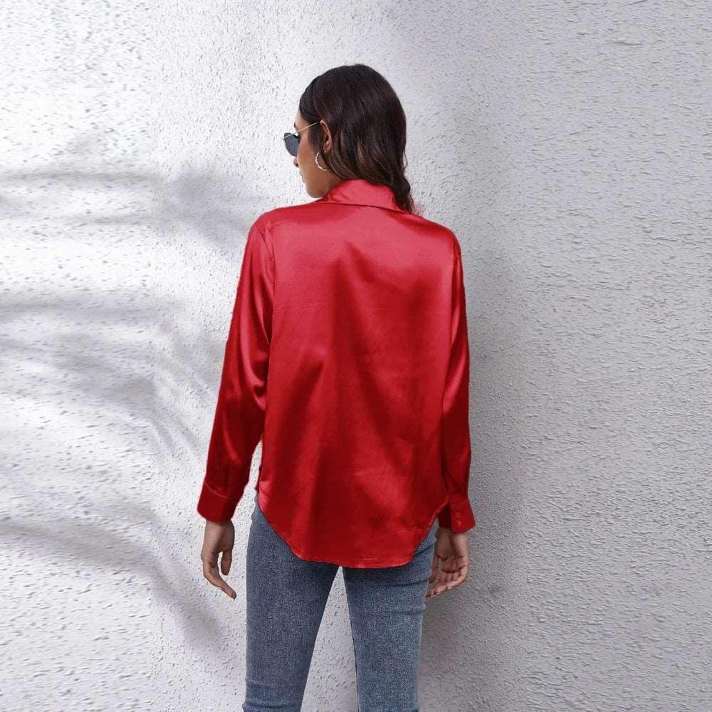 Blusa de Seda Elegante de Manga Longa