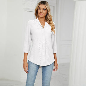 Blusa Casual Feminina com Decote em V e Mangas Três Quartos