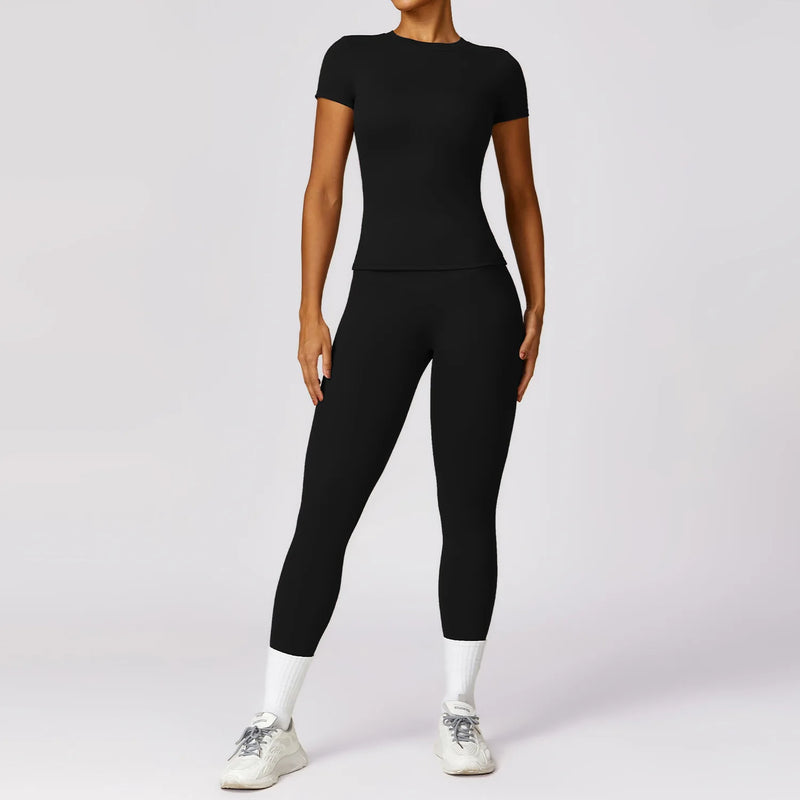 Top Cropped de Manga Longa + Legging Cintura Alta