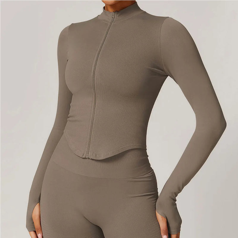 Camisa Fitness Feminina Ribbed com Gola Alta e Manga Longa