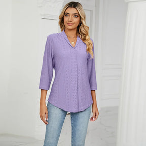 Blusa Casual Feminina com Decote em V e Mangas Três Quartos