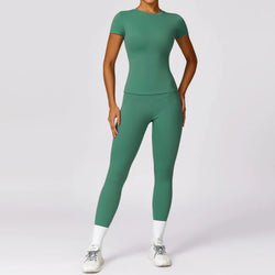 Top Cropped de Manga Longa + Legging Cintura Alta