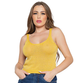 Blusa Feminina Tricot Lurex Glow U Neck Strap
