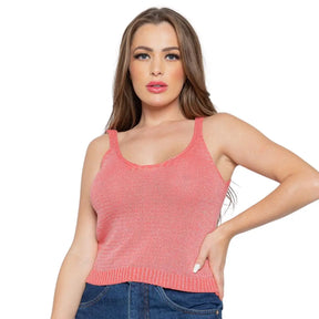 Blusa Feminina Tricot Lurex Glow U Neck Strap