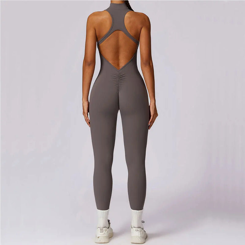 Macacão Fitness Feminino com Zíper Sem Manga