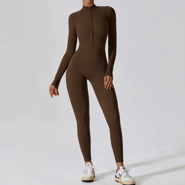 Macacão Fitness Feminino com Zíper e Manga Longa