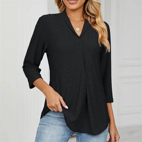 Blusa Casual Feminina com Decote em V e Mangas Três Quartos