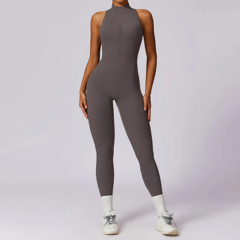Macacão Fitness Feminino com Zíper Sem Manga