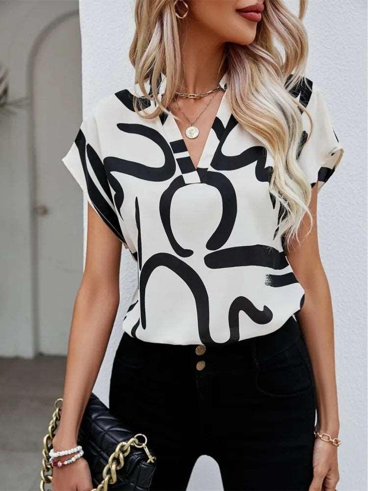 Blusa Feminina Estilo Simples com Mangas Bato e Decote em V