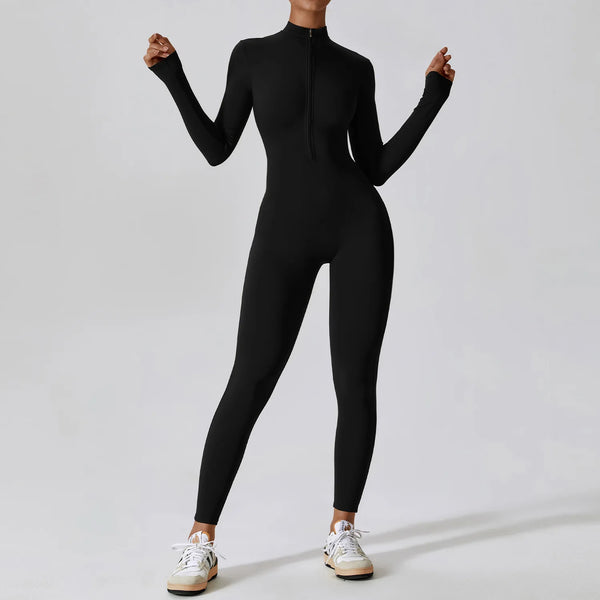 Macacão Fitness Feminino Manga Longa com Zíper