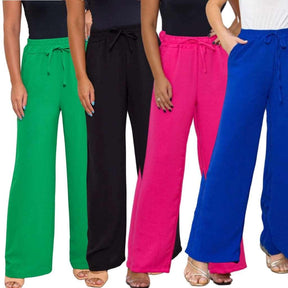 Calça Pantalona Feminina com Elástico na Cintura e Bolsos