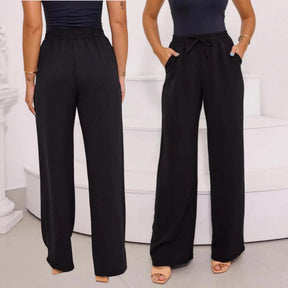 Calça Pantalona Feminina com Elástico na Cintura e Bolsos