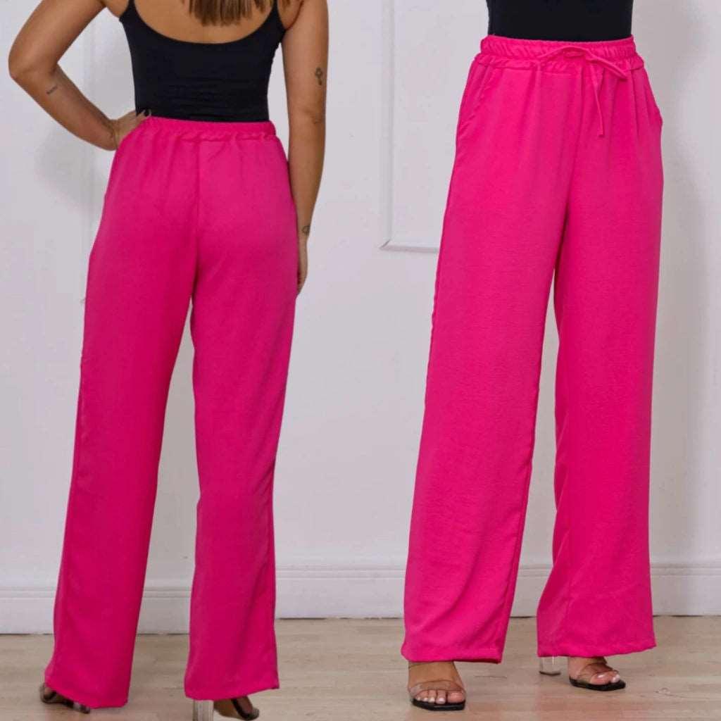 Calça Pantalona Feminina com Elástico na Cintura e Bolsos