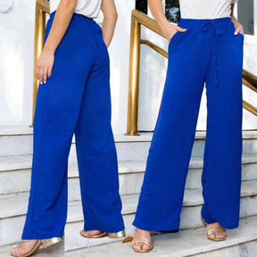 Calça Pantalona Feminina com Elástico na Cintura e Bolsos