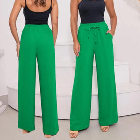 Calça Pantalona Feminina com Elástico na Cintura e Bolsos