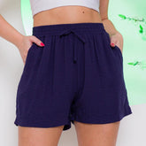 Shorts Feminino de Linho com Bolso