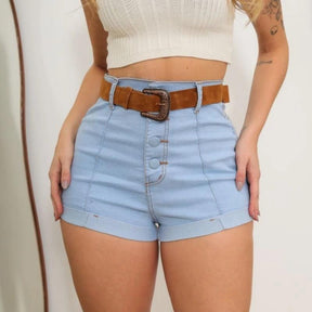 Short Feminino Jeans Lycra cintura alta