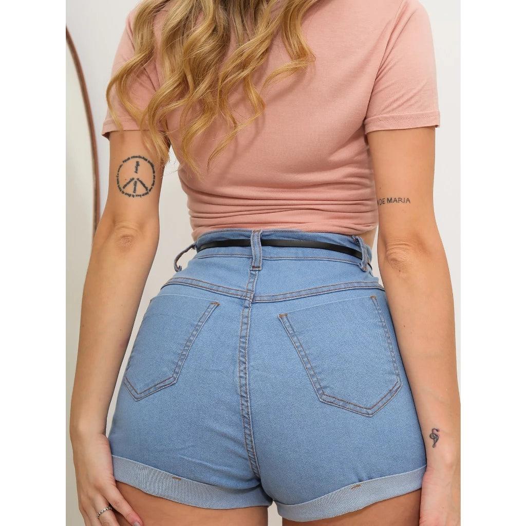 Short Feminino Jeans Lycra cintura alta