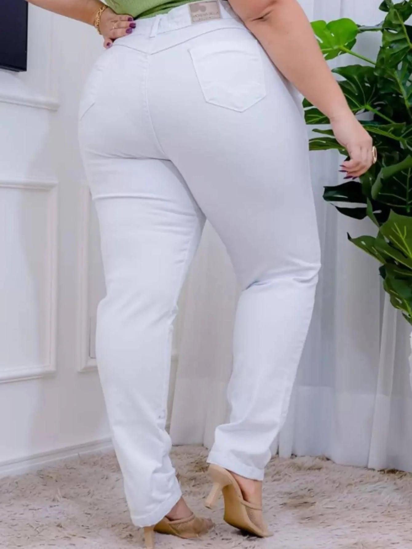 Calça Jeans Branca Plus Size Feminina com Bolsos Branco by Loja Milaa | Loja Milaa