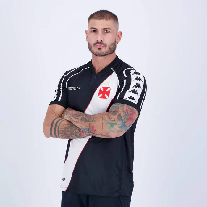 Camisa Vasco I Retrô 1998 Masculina Clássica Torcedor Preto+Branca