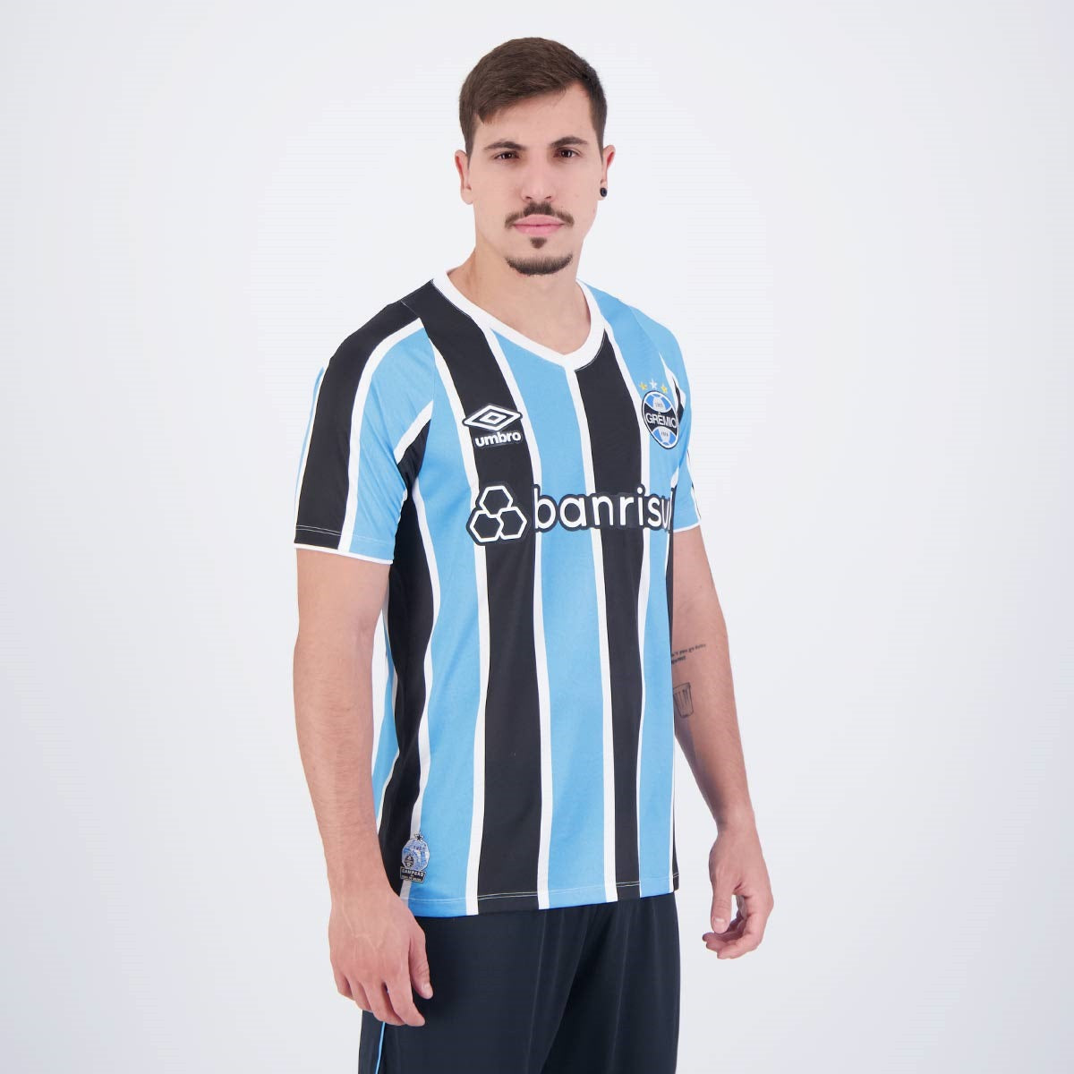 Camisa Grêmio I 24/25 Torcedor Masculina Branco+Preto+Azul