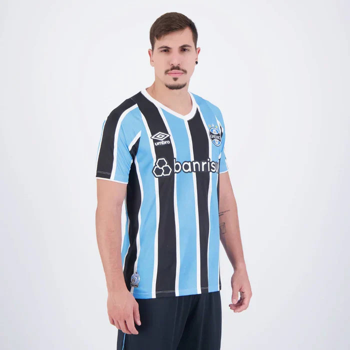 Camisa Grêmio I 24/25 Torcedor Masculina Branco+Preto+Azul