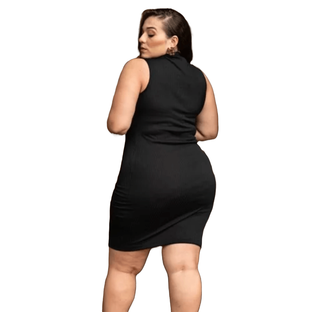 Vestido Ribana Plus Size Gola Alta Moda Feminina Ousada Tendência