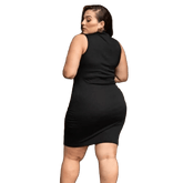 Vestido Ribana Plus Size Gola Alta Moda Feminina Ousada Tendência