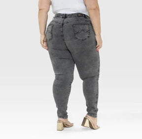 Jeans Femininos Plus Size Cinza Grafite Marmorizado Manchado Cinza by Loja Milaa | Loja Milaa